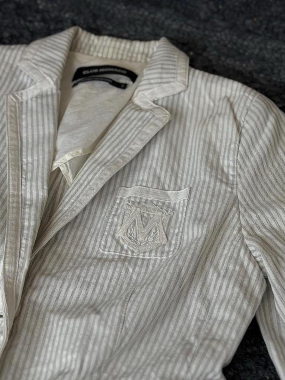 Club Monaco Women’s Striped Cream and Light Gray Blazer, size Small (best fit XS